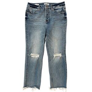 Vigoss Stevie Crop Straight Jeans High Rise Button Fly Distressed Knees Hem 29